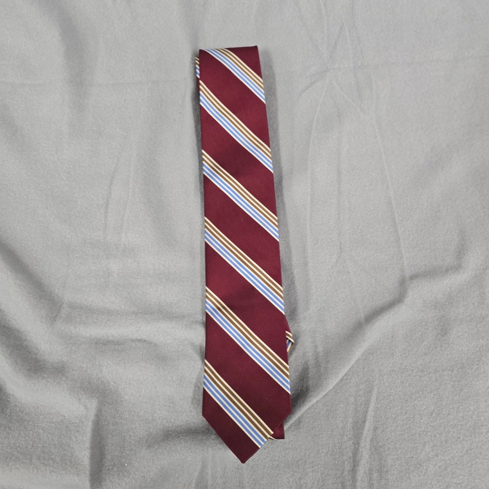Jos A Bank Heritage Collection Mens Silk Necktie Burgundy Blue‎ Tan Striped Tie